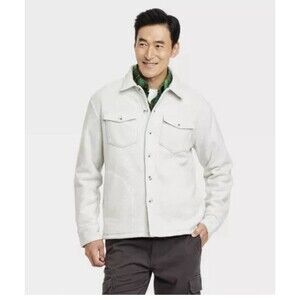 NEW Men's Knit Shirt Jacket Fleece Button up midweight Goodfellow Size Med White